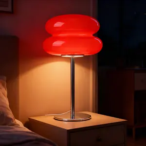Mushroom Lamp for Bedroom,Mid Century Modern Lamp for Nightstand, Dimmable Retro Egg Tart Bedside Small Lamps,Unique Home Mushroom Decor Aesthetic Cute Table Lamps for Living Room (red) Color Changing Light lights nightlight