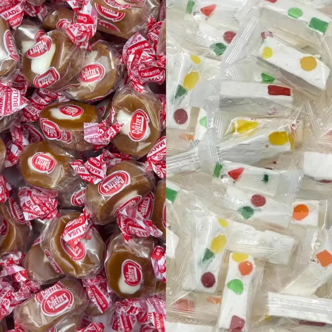 RICH & RICHERS Jujube Nougats & Goetze’s Caramel Creams 1lb Chewy Candy Mix Retro Nostalgic Fruity Nougat Rich Caramel Cream Snack