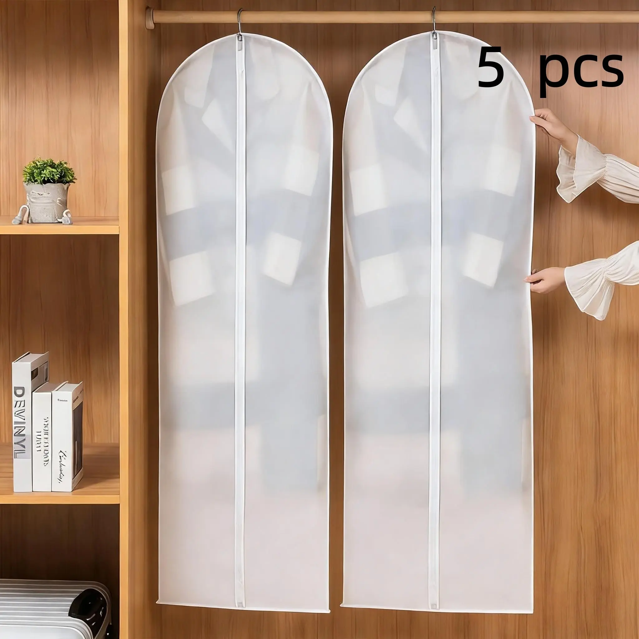 5 Piece Clothing Dust Cover Set, Transparent Clear Visibility Zipper Dustproof Design Suit Bag, Wardrobe Storage Moisture Proof, Durable Material Home Essentials, Dustproof Design Covers