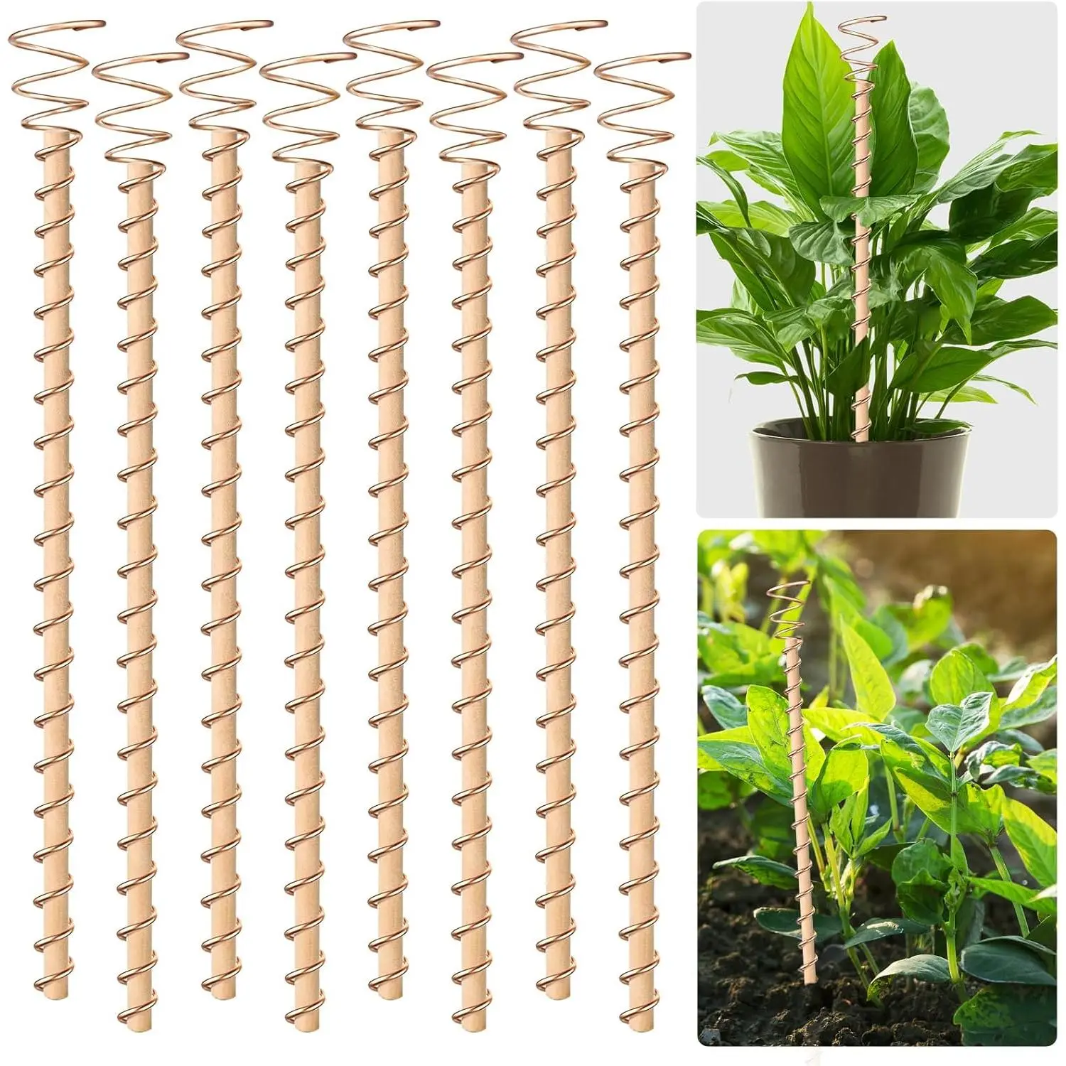 8-Piece Electroculture Antenna Gardening Kit for Gardening Enthusiasts - 13.5-in Copper Coil Wire Stakes, Metal Rods, Easy-to-Install Tensor Rings, Harness Earth's Energy, Boost Growth, Fit Indoor-Outdoor Vegetable Spaces