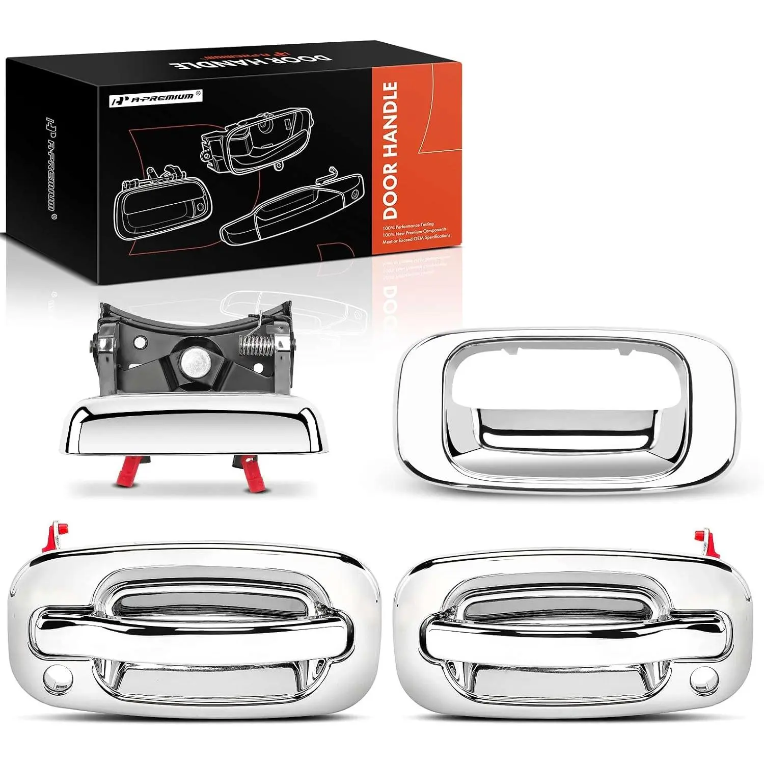 A-Premium Tailgate Handle with Bezel & Front Exterior Door Handles | Compatible with 1999-2007 Chevy Silverado & GMC Sierra 1500 2500 3500 - Set of 4, Replace# 15034985, 15034986