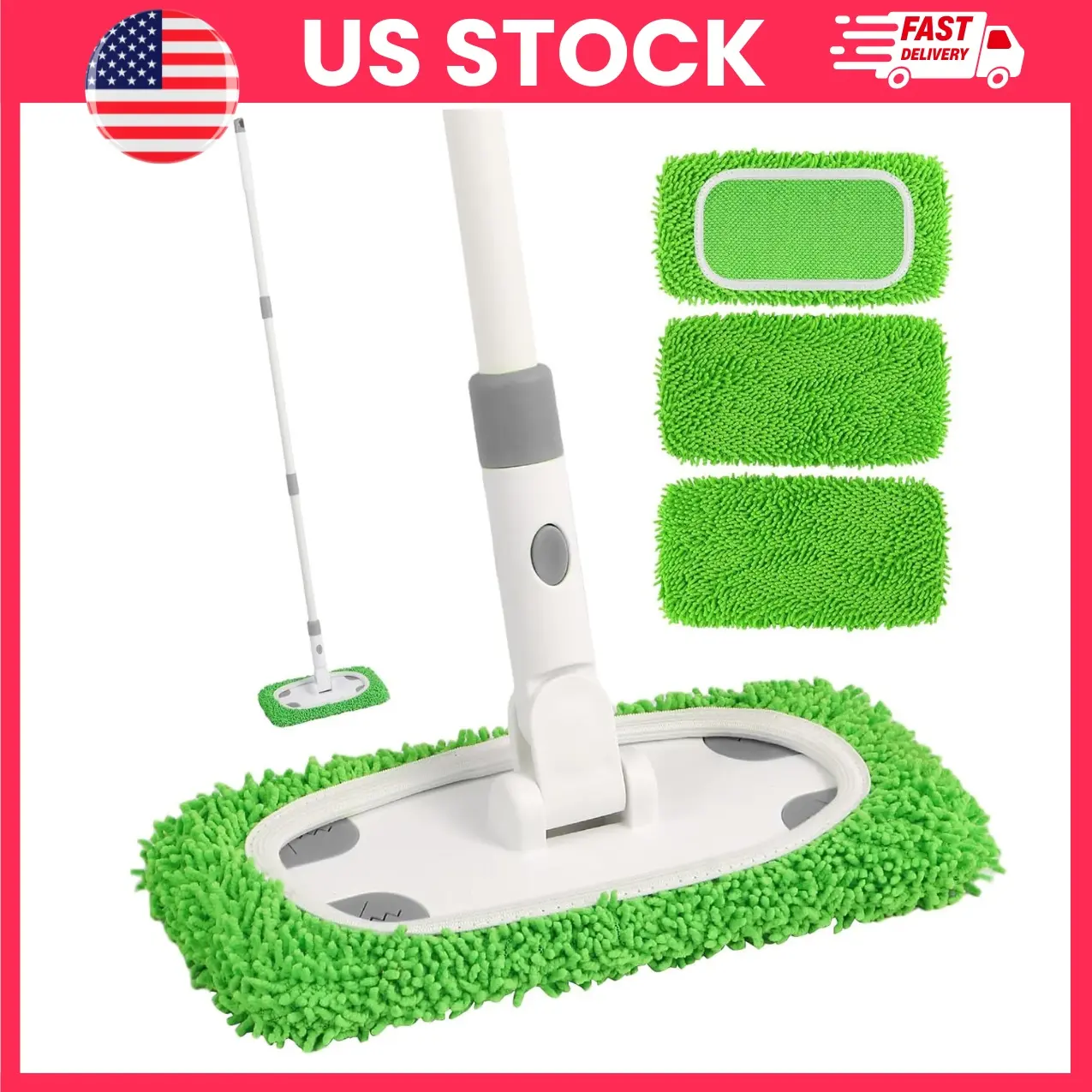 Reusable Microfiber Floor Mop System, Wet & Dry Sweeper Mop Kit with 3 Washable Chenille Mop Pads, 360° Flat Floor Mop for Hardwood, Tile, Laminate & Vinyl Floors, Lightweight Cleaning Mop | dust mop,microfiber sweeper,360 swivel mop,home cleaning mop