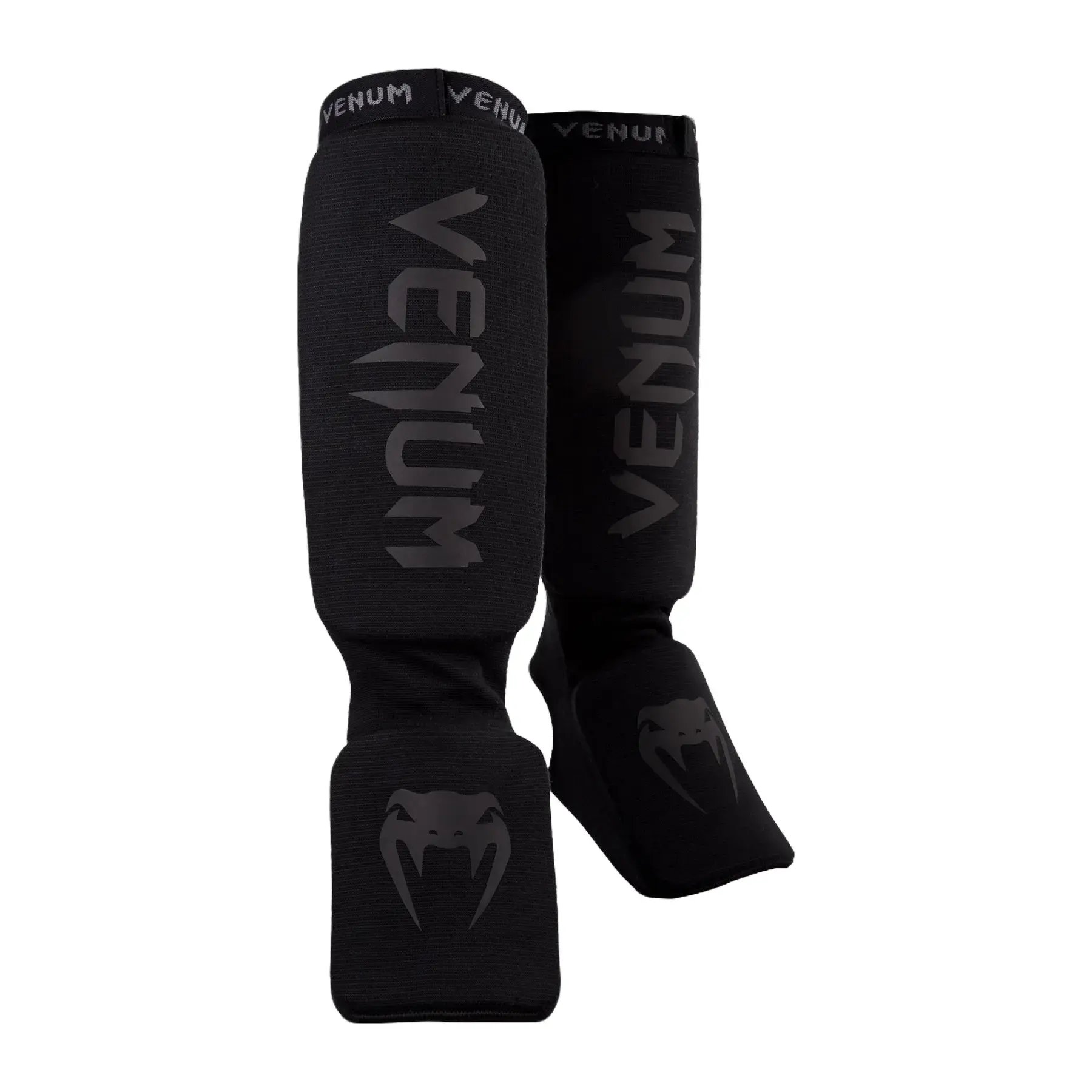 Venum Kontact Kickboxing Shin Guards - Black-Black Quick-Dry Protective Gear, Sports Accessory with ft Coverage for Combat Sports