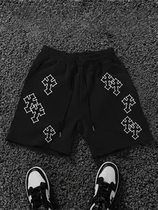 Men's Summer Outdoor Sports Pants, Trendy Cross Print Streetwear Loose Fit Casual Shorts, Comfortable Fashion for Daily Wear, Outdoor Ready, Casual Athletic Shorts
