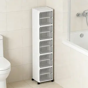 5 Tier Plastic Storage Bins with Lids, Stackable Storage Containers with Wheels, Folding Boxes, Collapsible Bins for Living Room,Office,Dorm