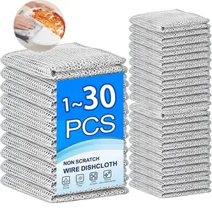 1-30pcs Non-Scratch Wire Cleaning Cloths, Reusable Multipurpose Scrub Rags for Dishes, Sinks, Countertops & Stoves, Wet/dry Use