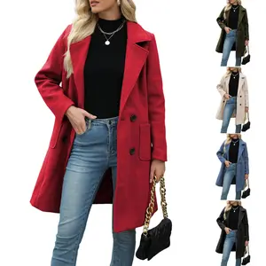 Tanming Women Winter Wool Blend Camel Mid-Long Coat Notch Double-Breasted Lapel Jacket Outwear Womenswear Fitted,summerwins