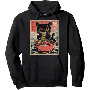 Cat Ramen Japanese Funny Kawaii Cat Graphic Mens Gifts Anime Pullover Hoodie