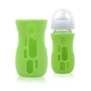 Silicone Sleeve for Avent Natural Glass Baby Bottles (8 oz, Green)