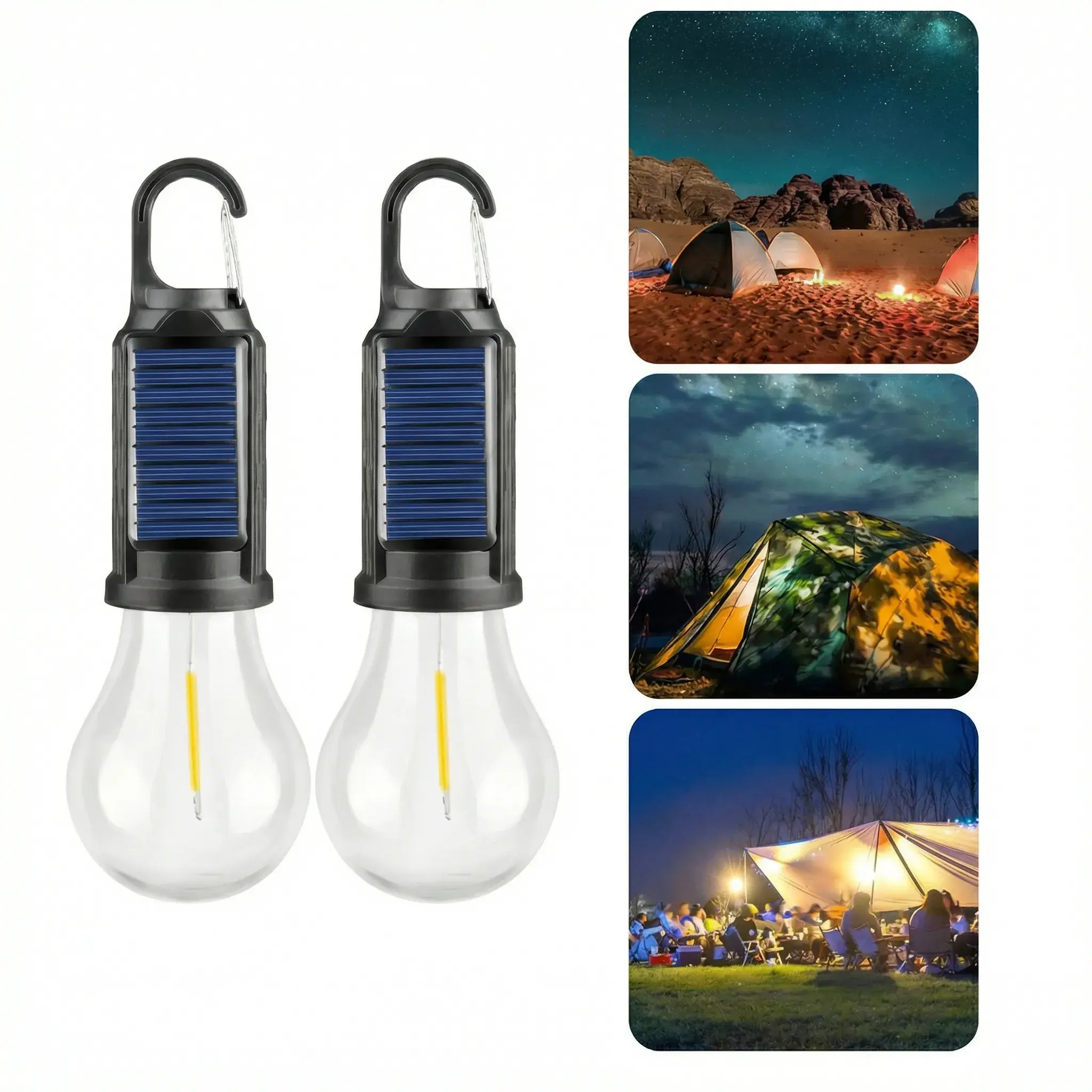 Solar Camping Tent LED Lantern, Lightweight Waterproof IPX4 Warm Light Hanging Hook Lamp with 360° Coverage, Solar-USB Rechargeable Compact Multi-functional for Camping Emergency Patio Decor