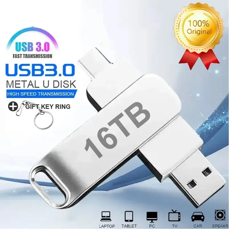 USB3.1 USB Flash Drive  1TB 2TB 16TB OTG Pen Drive High Speed Type-C Flash Disk Real Capacity Metal Pendrive For Phone Computer