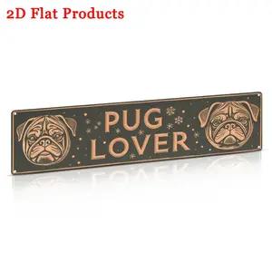 1PC 2D Flat, Pug Dog Pet Room Decoration "PUG LOVER" Vintage Iron Metal Sign - Waterproof Outdoor Wall Art, Iron Artwork, Suitable for Porch, Garage, Home, Farmhouse - UV-Resistant Ink, Pre-Drilled for Easy Installation - 10.16x 40.64cm