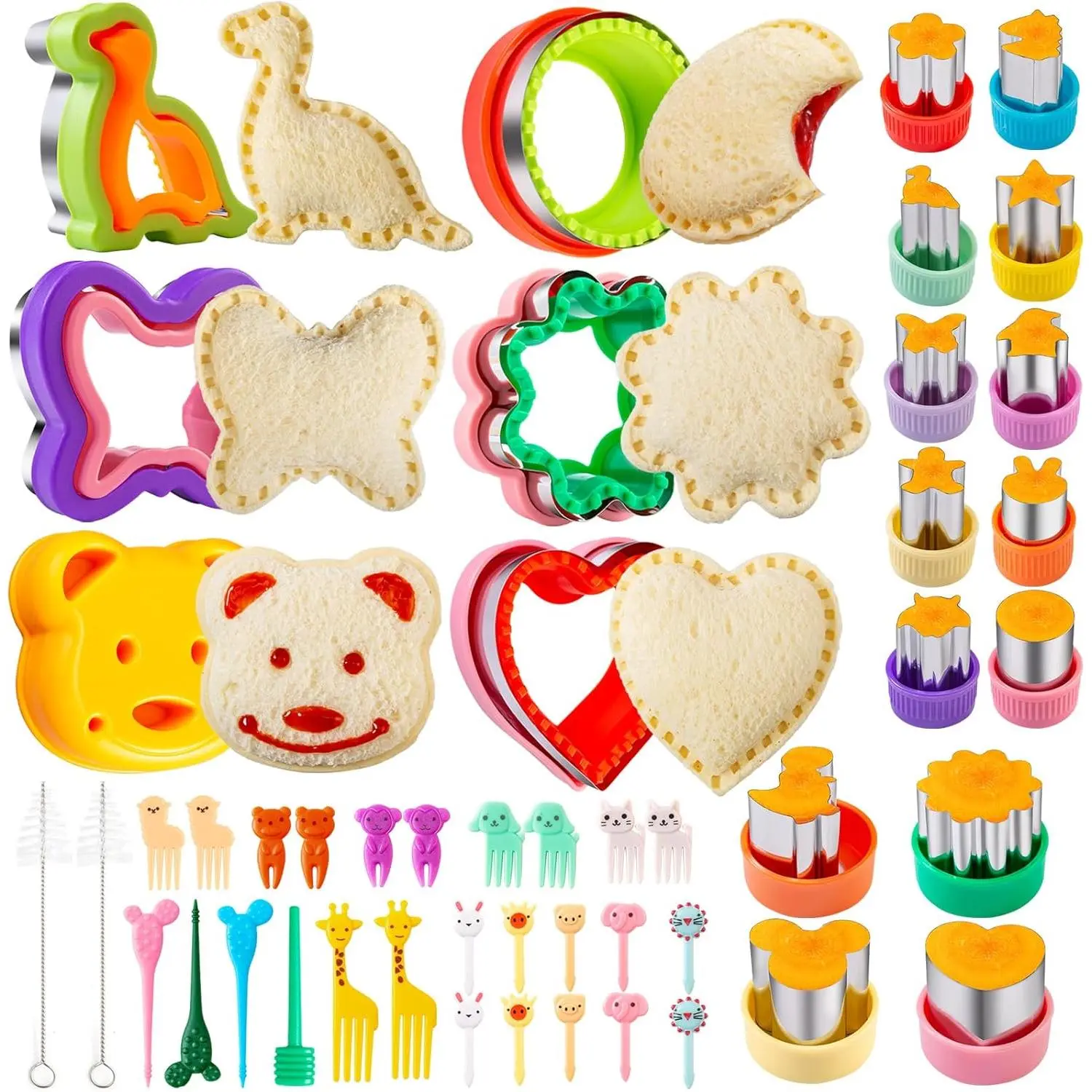 Sandwich  for  48 count,  Cookie Cutters, Fruit Vegetable  Shapes,  Picks for Bento Box,  Dinosaur  Square Heart Shape