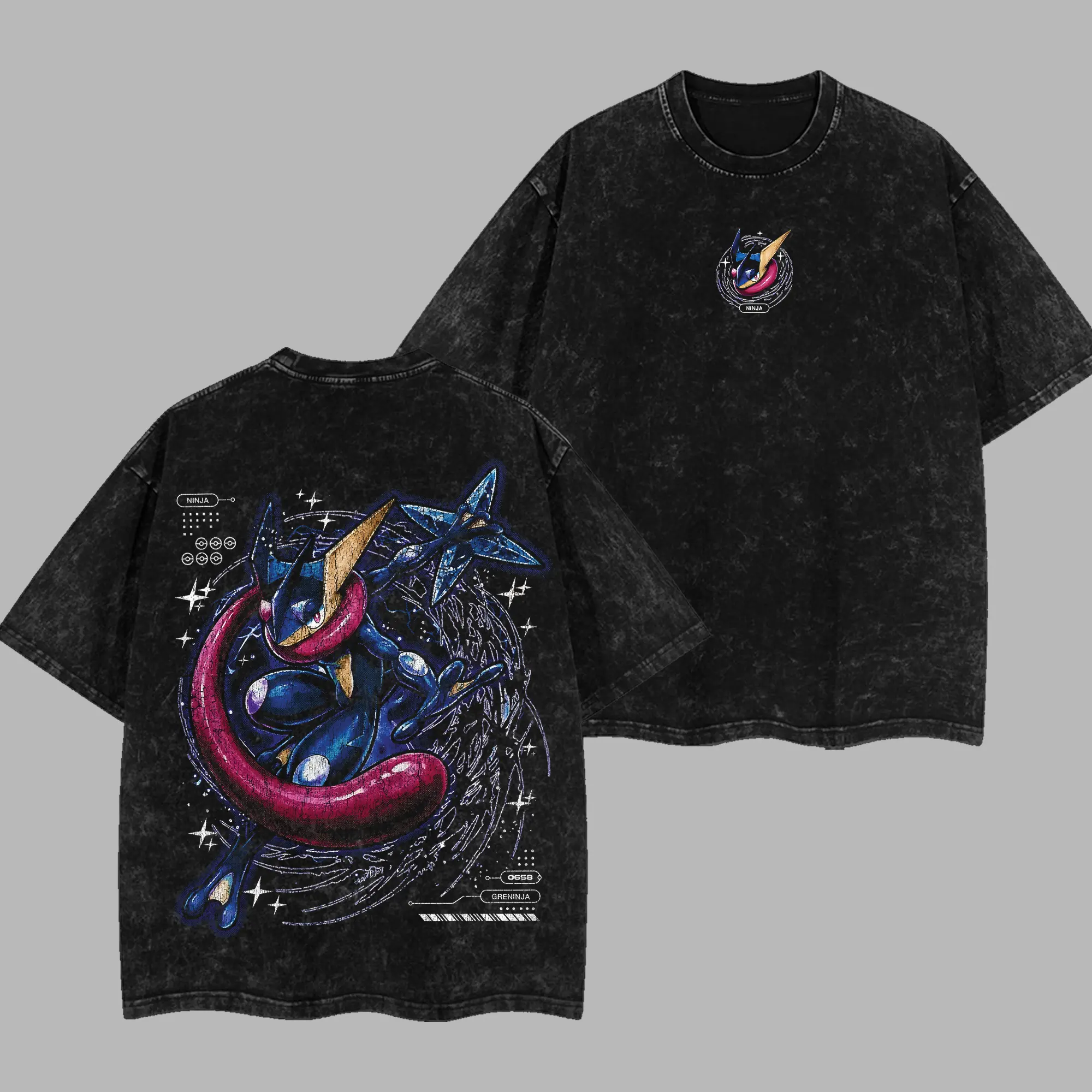 Greninja Anime Retro Unisex Acid Washed T-Shirt, Anime Manga Cotton T-Shirt, Pocket Monster 2026 Shirt, Anime Manga ] Merch, Alternative Streetwear Essential for Anime Lovers