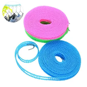 5M Heavy Duty Clothesline with Anti-Rust Hooks, Windproof Anti-Slip Drying Line, Extra Wide Thick Outdoor Indoor Laundry Rope, Fence-Style Segmented Design Prevents Bunching, No Drill Portable Camping Dryer Line for Blankets & Quilts