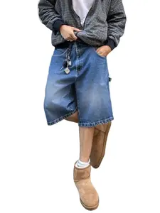 Men's Vintage Washed Denim Jean Shorts Baggy Retro High Street Streetwear Summer Casual Basic Short Pants Premium Fabric,summervibes