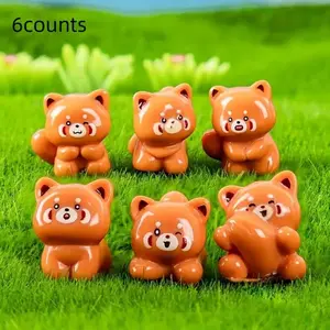 6-Piece Cute Animal Moss Micro Landscape Set, Adorable Raccoon Figurine Decorative Decor for Home, Living Room, Garden & Car