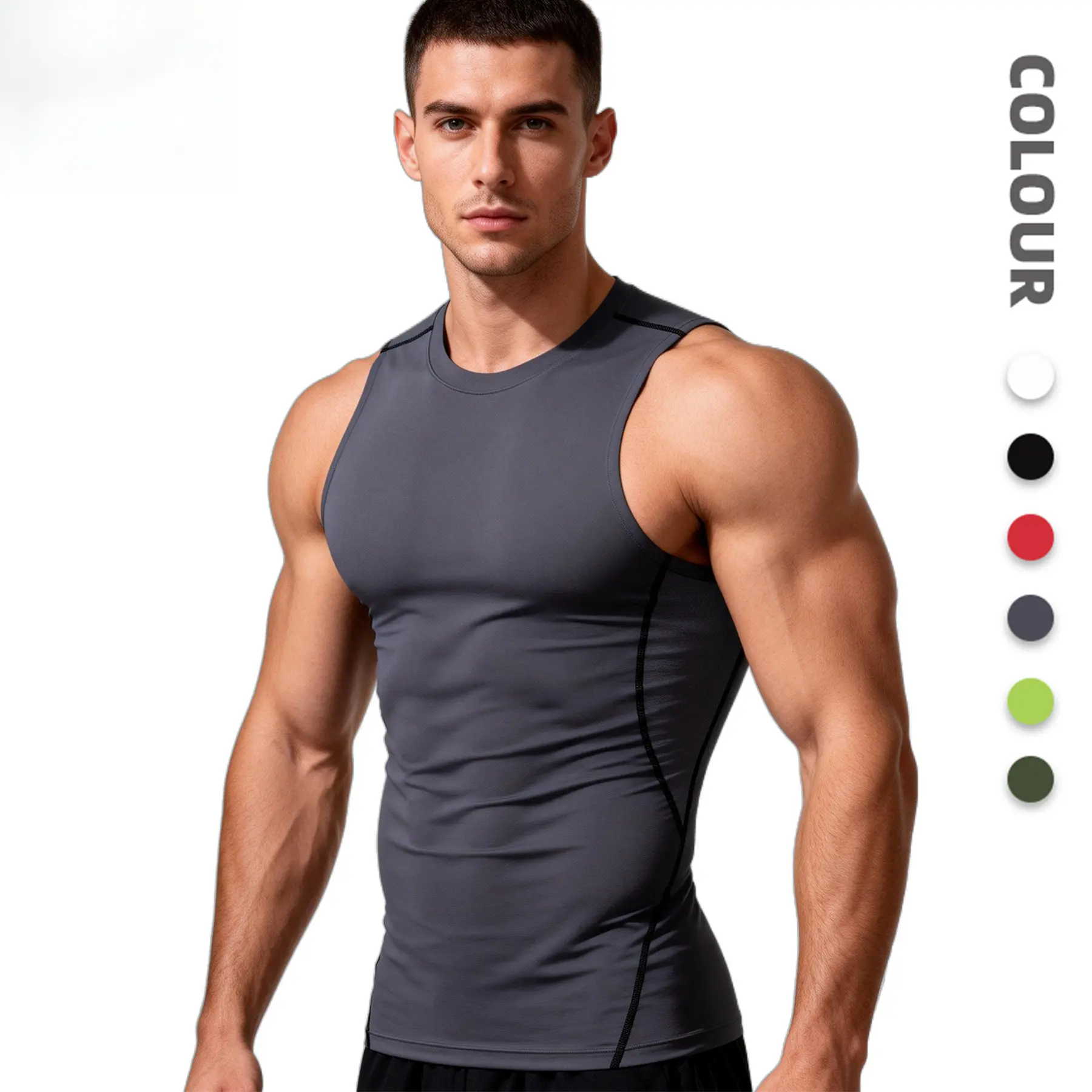 Men's Sports Tank Top, Summer Compression Base Layer Shirt, Quick-Dry Sleeveless Vest for Basketball Training Running Fitness