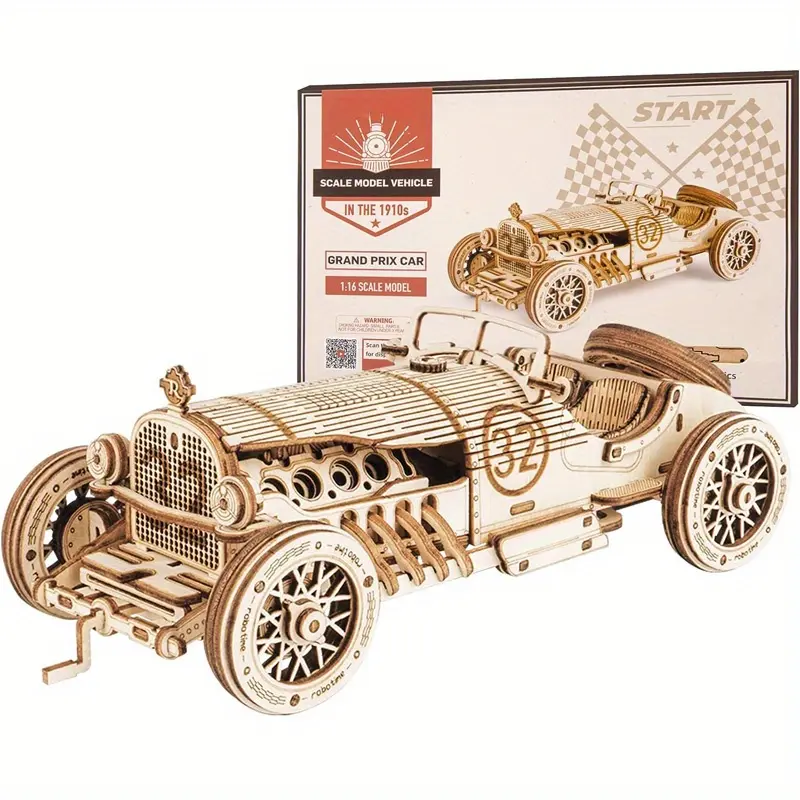 Robotime ROKR 3D Wooden Mechanical Grand Prix Car Puzzle Kit - 1:16 Scale, Basswood, 189x80x60mm, Intermediate Puzzle, MC401 - Unique Gift for Husband, Wife, Boyfriend (Birthday, Christmas)