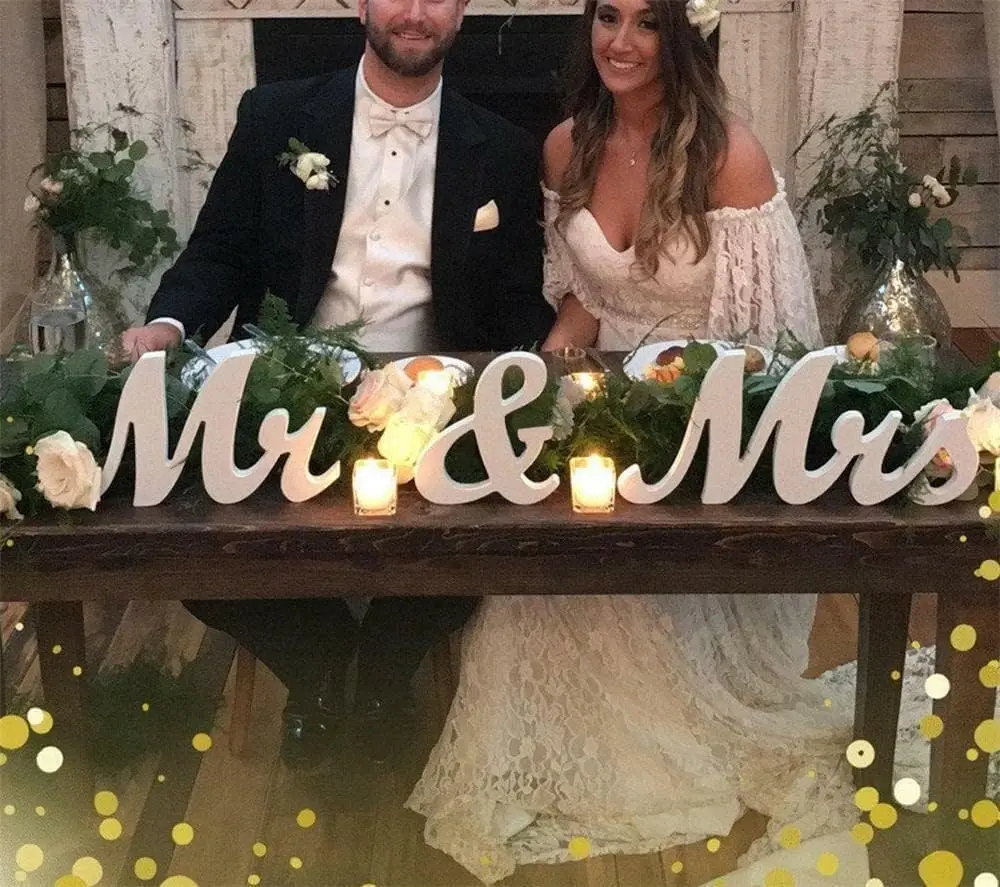 Rustic Wooden Freestanding "Mr and Mrs" Letters Sign - Waterproof PVC Calligraphic Table Signage, Customized Nameplate, DIY Decoration Items, Wedding Gift Home Decor (Home Supplies Plaques & Signs), Nameplate Customized