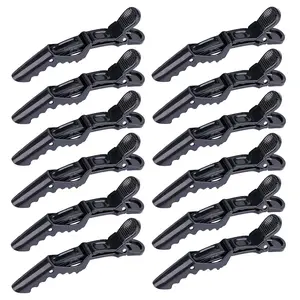 12pcs Hair clips for Styling – Wide Teeth & Double-Hinged Design – Alligator Styling Sectioning Clips of Professional Hair Salon Quality (Black without Logo)