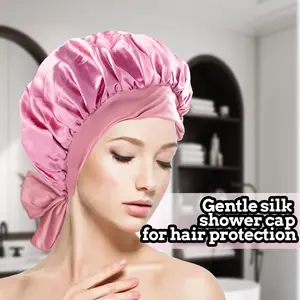 1 Count of Two-Color Ribbon Bath Cap - Front Strap Design, Secure & Comfortable