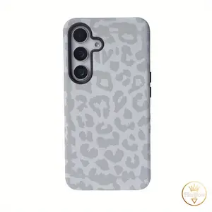 A Gray Leopard Print Design That Fits Various for samsung Models Including The S23 Ultra, S23 Plus, S22, S22 Plus, S22 Ultra, S21, S21 Plus, S21 Ultra, Featuring a Straight Edge And Shock-Resistant Protective Smartphone  Compatible with Samsung Galaxy S25