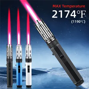 Yaesina 8.3in Torch Lighter Clearance Refillable with Adjustable Jet Flame, Bright Fire Starter Lighter with Safety Lock & Switch Lock, Windproof Jet Lighters with Big Butane Gas Tanks for Campfires, BBQ, Baking, & Gift (Excluding Butane)