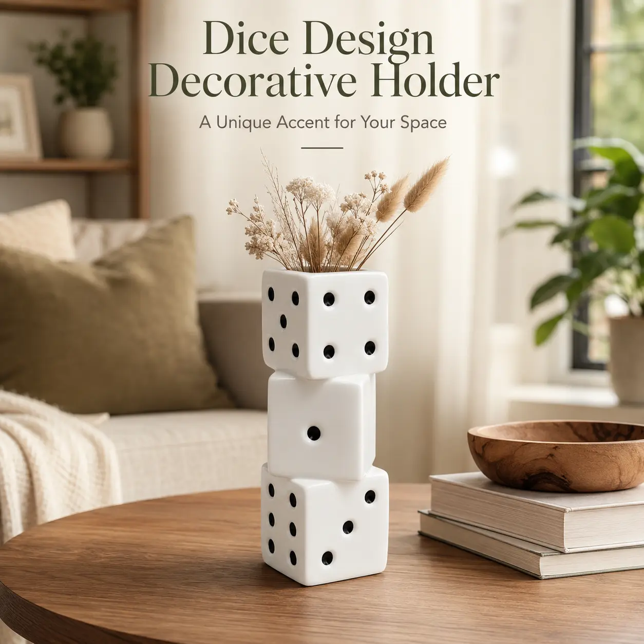 Modern Dice Vase Resin Flower Vase Decorative Tabletop Centerpiece Minimalist Black White Dice Decor Nordic Style Dry Flower Holder for Living Room Bedroom Office Bookshelf Coffee Table Home Decor Gift for Women Housewarming Decor