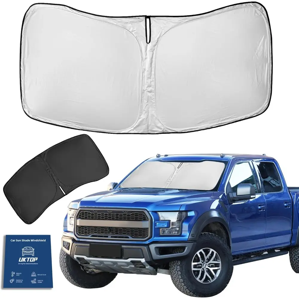 4-Layer 240T Retractable Front Windshield Sunshade for Ford F150,F-150,F250,F350,F450 (2015-2020) - Car Exterior Accessory, UV Ray Blocker, Truck Accessory
