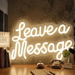 Leave A Message Neon Sign - Custom-Shaped Glow Desktop Dim Cableless LED Light Sign, USB-Powered Dimmable, for Wedding Decor & Business Storefront Reception Desk, Cableless Light Signs, Custom-Shaped Light Signs