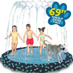 Non Slip Splash Pad for Kids & Dogs, 69’’ Extra Large Splash Pad Sprinkler for Kids, Dog Water Summer Toys - Great Outdoor Toys for Toddlers 1-3 & Children Ages 4-8, Baby Pool for Backyard