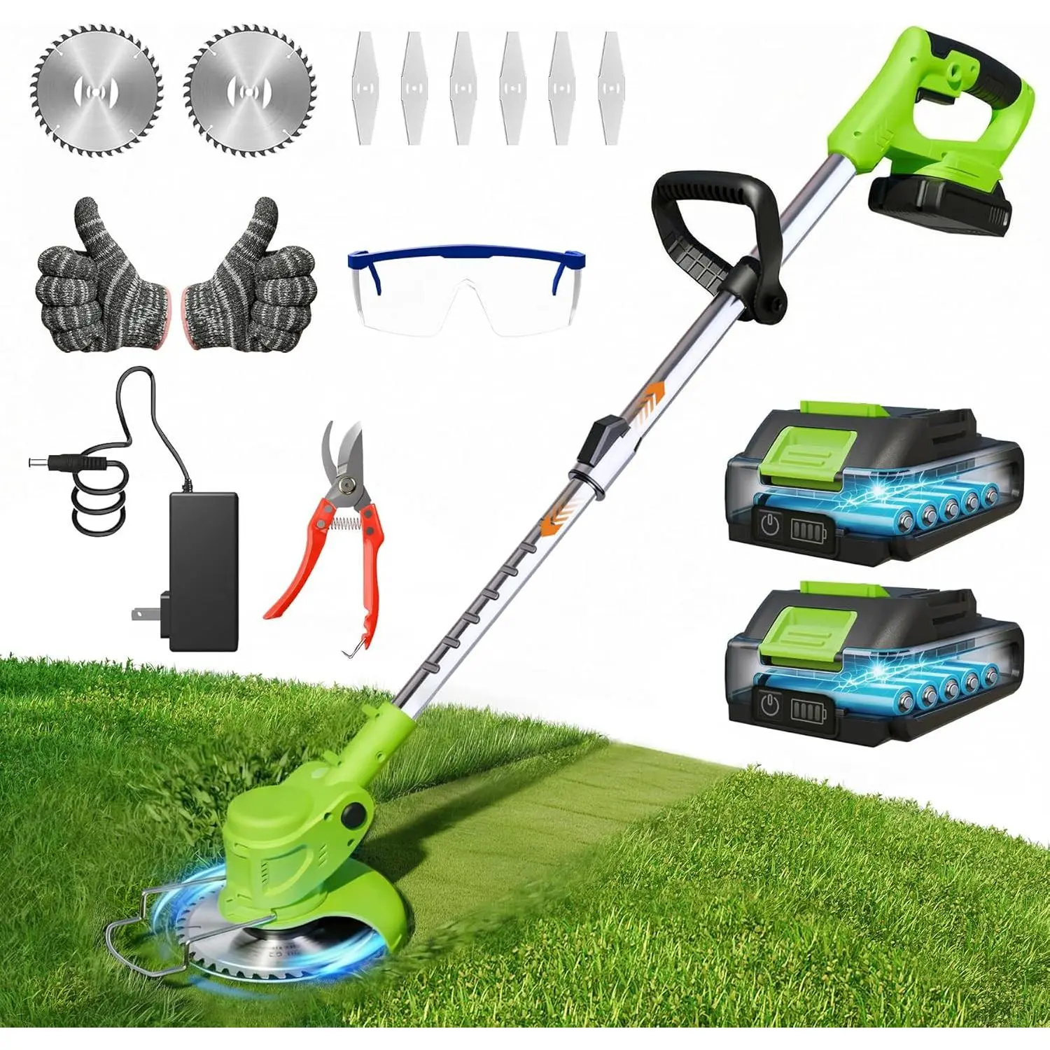 21V Lightweight Electric Weed Eater: -in- Cordless String Trimmer Brush  with 2Pack 2.0ah   Weed Wacker Set for Small Garden and Yard Lawn Edger Branches Tool for Homeowners