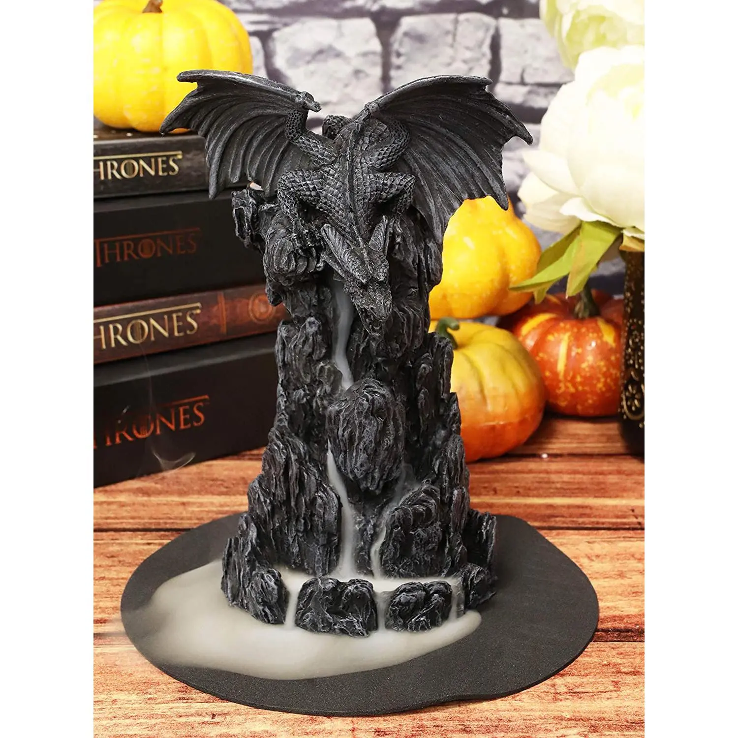 Ebros Dark Rocky Mountain Dragon Motif Backflow Incense Tower Burner Statue - 7.5 in, Lavender Scented, Smoke Trail Home Decor Figurine