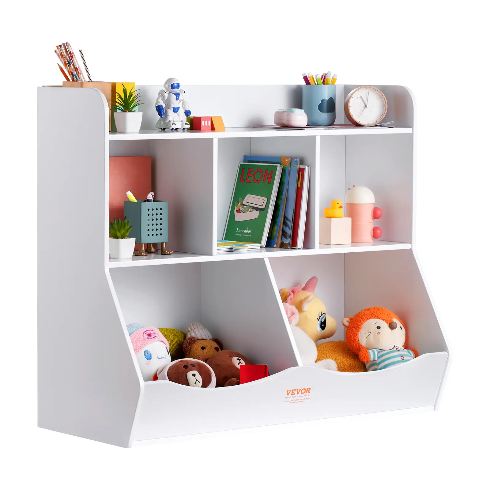 VEVOR Wood Kid Storage Cubby, Toy Storage Organizer with Bookshelf, 5-Cubby Wood Toy Storage Cabinet, Children Book Toy Shelf for Kids Room, Playroom,