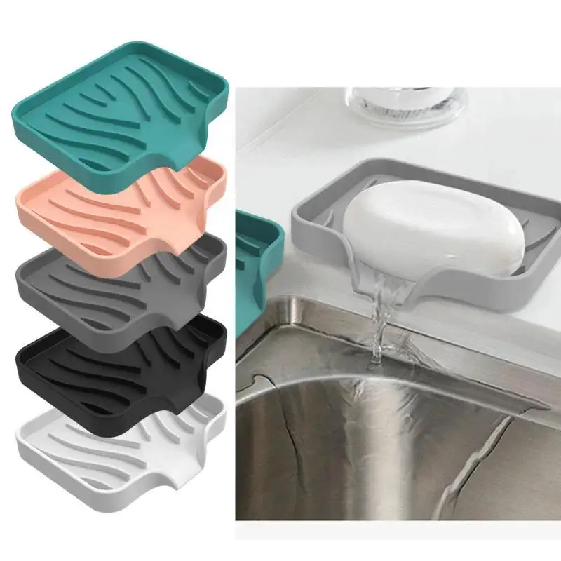 Silicone Sink Drain Tray - 170x30cm Water Draining Soap Dish, Countertop Storage Holder for Soap, Sponge, Scrubber Brush - Kitchen Organizer, Bathroom Supplies, as picture shows, Soap Dish Silicone Sink Tray
