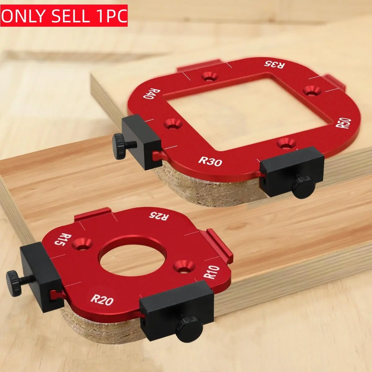 Two-Piece Set of Aluminum Alloy Rounded Corner Molds with Radii, Multiple Sizes Offered, Woodworking Routing Tools, Router Table Jig, Removable Clip Feature & DIY Craft Tools, Ideal for Accurate Precise Edging, Round Corner Cuts, Precision Templates