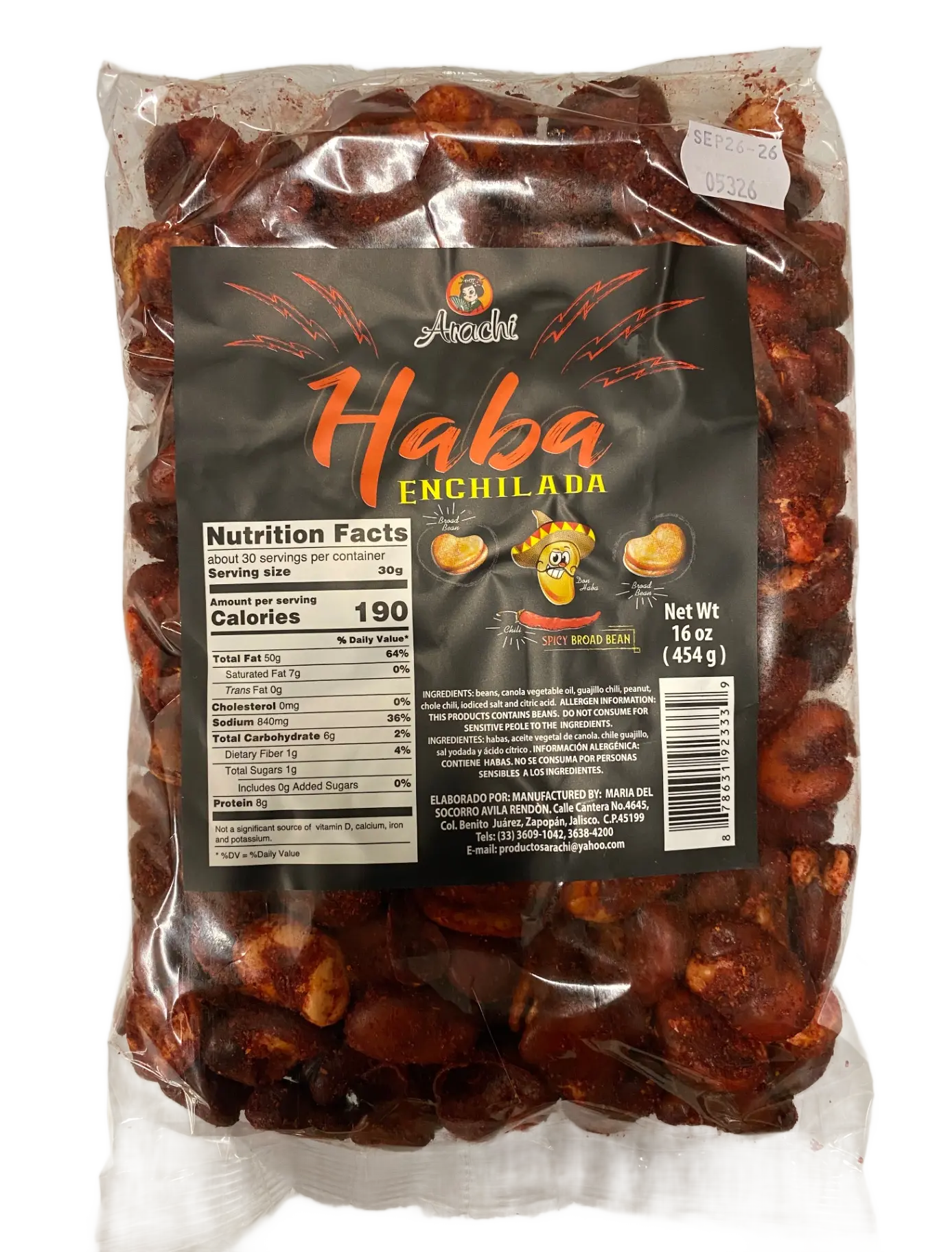 Arachi Haba Enchilada Spicy Broad Bean 16 oz Mexican Candy Peanut Snack with Chili powder