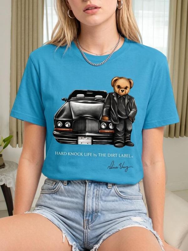 Women's Short-Sleeve Graphic Print Tee, Lightweight Soft Cotton Crop Top, H-Type Fitted Korean-Style Crew Neck, Limited Edition Heat Transfer Print Fabric, S/M/L Sizes, Casual New Year Item