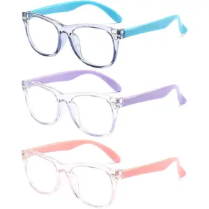 Z-SGL3  3 Pack kids Blue Light Blocking Glasses for girls boys Computer Blue Light Blocking Glasses For Age 3-9 (Light blue + Light purple + Light pink)