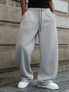 Men's Casual Loose Fit Sport Pants, Soft Comfy Sweatpants, Pure Color Drawstring Wide Leg, All Season Comfort Streetwear Fashion Long Trousers