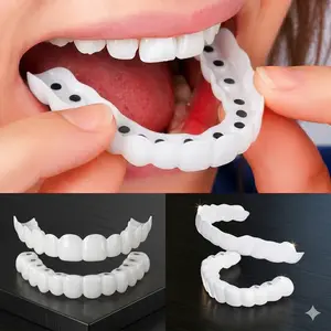 [3 Pairs] Cosmetic Smile Cover - Natural White Snap-In Veneers Perfect Fit for Dates& Parties Instant Confidence Photo-Ready Smile in 1 Min!