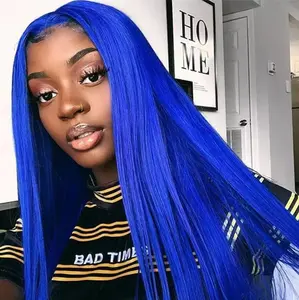 AMZHAIR Blue Colored Human Hair Wig 13x4 Lace Frontal Wigs Guleless Wigs Bone Straight Lace Front Human Hair Wig 250% Density For Women Brazilian Remy Human Hair Wig