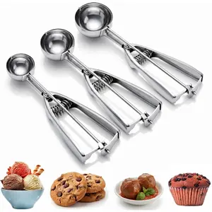 3Pcs Stainless Steel Ice Cream & Cookie Scoop Set with Trigger Release, Large/Medium/Small Sizes for Baking Cookie Dough