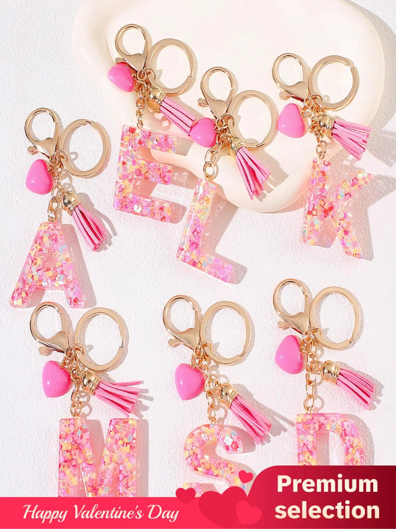 Letter Design Keychain, Beaded Tassel Keychain, Tassel Decorated Keychain, Cute Keychain Accessory, Cute Tassel & Heart Bead Decor Keychain for Women & Girls, Keychain & Accessories for Bag Decoration, Valentine's Day, Gift