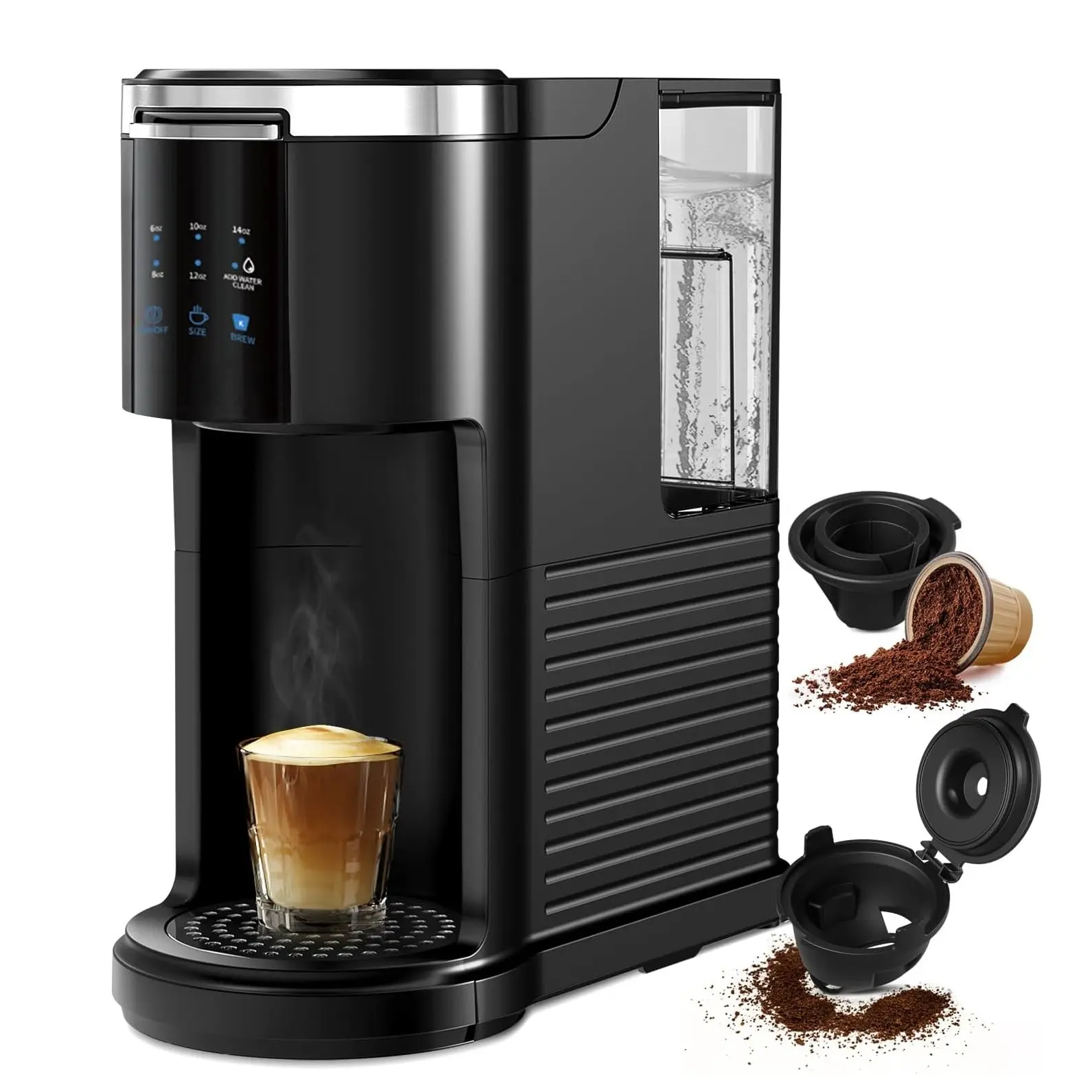 Single Serve Coffee Maker K Cup 2 in 1 Coffee Machine with Ground Coffee & Pods Coffee, 6 to 14 Oz Brew Sizes,Mini One Cup Drip Coffee Maker with Auto Cleaning & Shut Off, Black Brand: Havato summerwins,summerwins