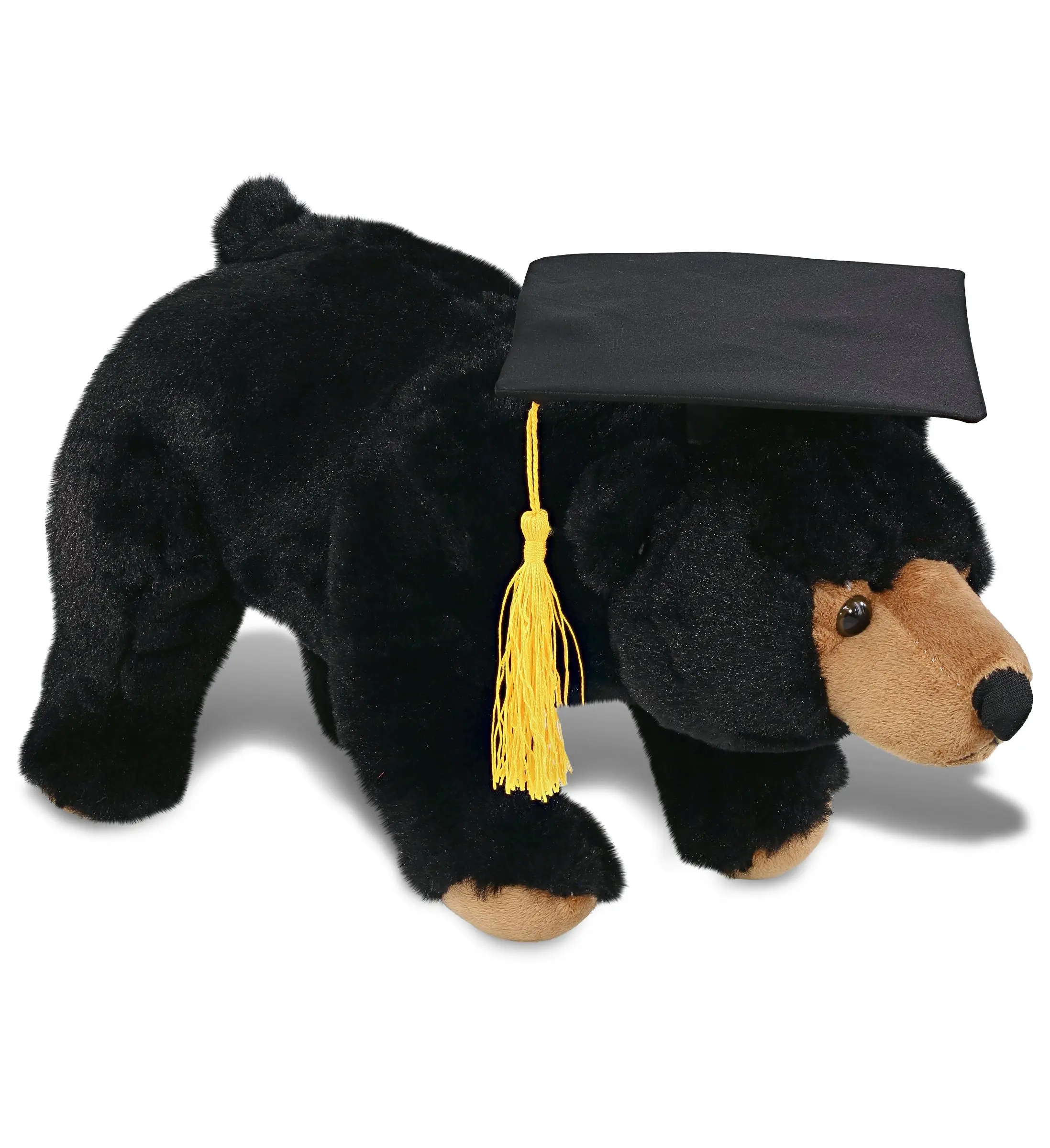 DOLLIBU 16x7x8h in Polyester Large Black Stuffed Animal - With Black Graduation Cap, Personalized Customizable Novelty Gift for Graduates, Kids Who Recently Graduated, Party Decoration