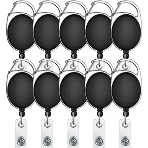 10pcs Retractable Badge Holders Retractable ID Badge Clips Badge Reels Retractable with Carabiner Reel Clip ID Card Holder Name Tag Holder