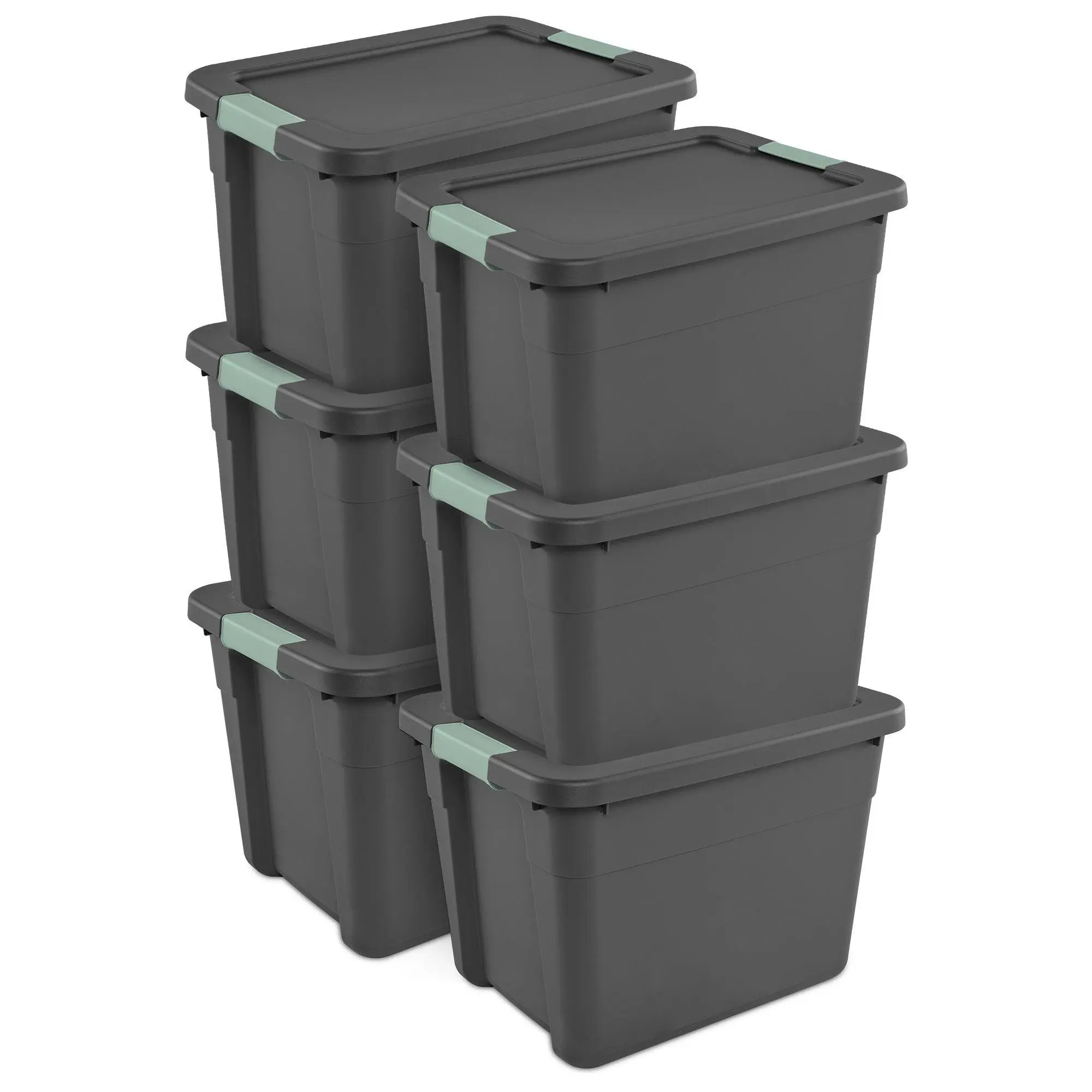 Sterilite 6Pk Latch Tote, Stackable Plastic Storage Container, 12Gal, Gray/Green Sterilite 6Pk Latch Tote, Stackable Plastic Storage Container, 12Gal, Gray/Green