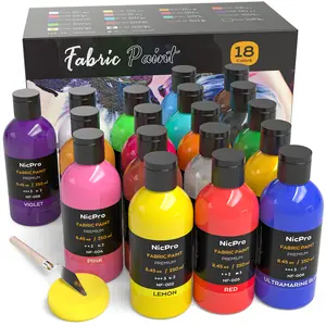 Nicpro 18 Colors Permanent Fabric Paint (8.45 oz, 250 ml) Soft Fabric Paint for Clothes, Non-Toxic Textile Paint for Fabric DIY Crafts, T-shirts, Shoes Jeans Bags Canvas for Adult with Color Wheel